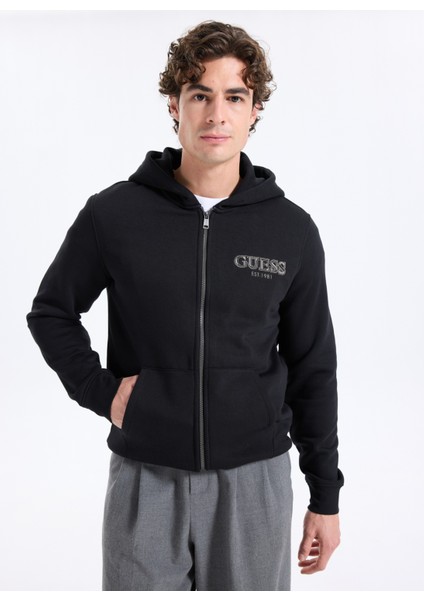 Kapüşon Yaka Siyah Erkek Sweatshırt M5BQ48K9Z21-JBLK Poly Erkek Sweatsh modelleri