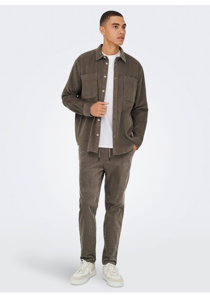 Rahat Açık Kahve Jakarlı Erkek Gömlek Onsalp Rlx 2pkt Washd Cord Ls Shırt