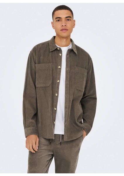 Rahat Açık Kahve Jakarlı Erkek Gömlek Onsalp Rlx 2pkt Washd Cord Ls Shırt modelleri