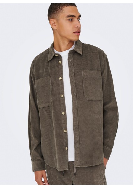 Rahat Açık Kahve Jakarlı Erkek Gömlek Onsalp Rlx 2pkt Washd Cord Ls Shırt indirimleri