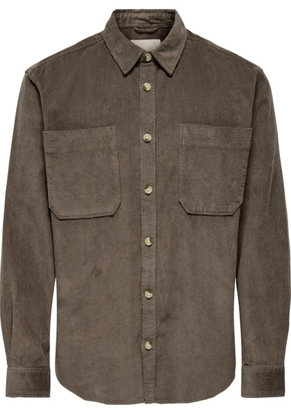 Rahat Açık Kahve Jakarlı Erkek Gömlek Onsalp Rlx 2pkt Washd Cord Ls Shırt