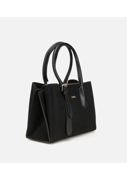 03CAH317100A100 KADIN Süet Siyah Kemer Detaylı Omuz Çantası modelleri