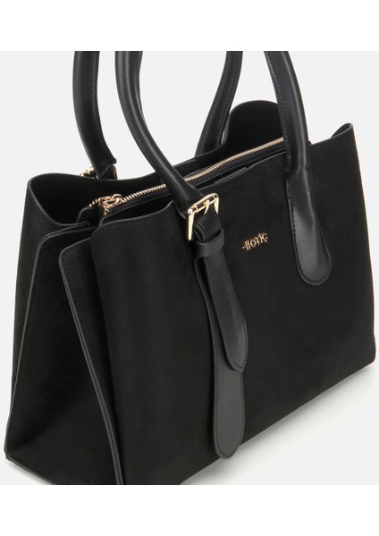 03CAH317100A100 KADIN Süet Siyah Kemer Detaylı Omuz Çantası fırsatları