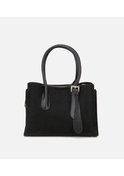 03CAH317100A100 KADIN Süet Siyah Kemer Detaylı Omuz Çantası indirimleri