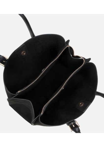 03CAH317100A100 KADIN Süet Siyah Kemer Detaylı Omuz Çantası