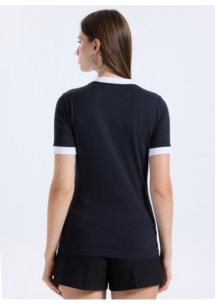 Yarım Balıkçı Yaka Baskılı Siyah Kadın T-Shirt Rose Kadın Top indirimleri