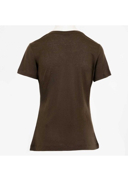 V Yaka Düz Kahve Kadın T-Shirt Vn Ss Light Kadın Top fiyatları