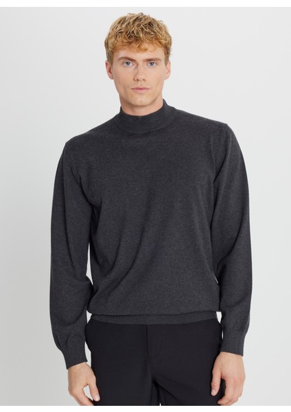 Yarım Italyan Yaka Standart Antrasit Melanj Erkek Kazak ACE043261438_ANM