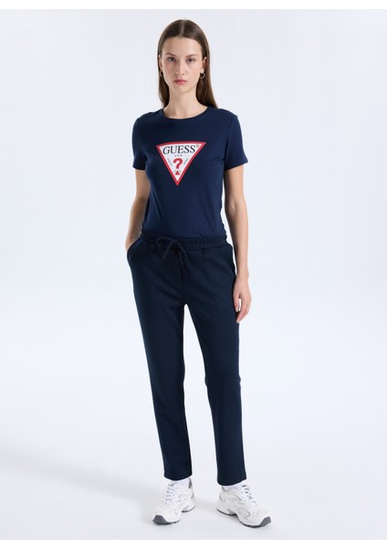 Yuvarlak Yaka Baskılı Mavi Kadın T-Shirt Original Kadın Slim Fit T-Shirt fiyatları