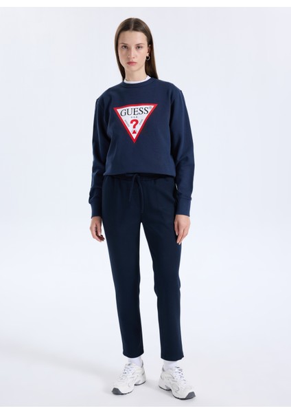 Yuvarlak Yaka Baskılı Mavi Kadın Sweatshırt Original Fleece Kadın Sweatshirt fiyatları