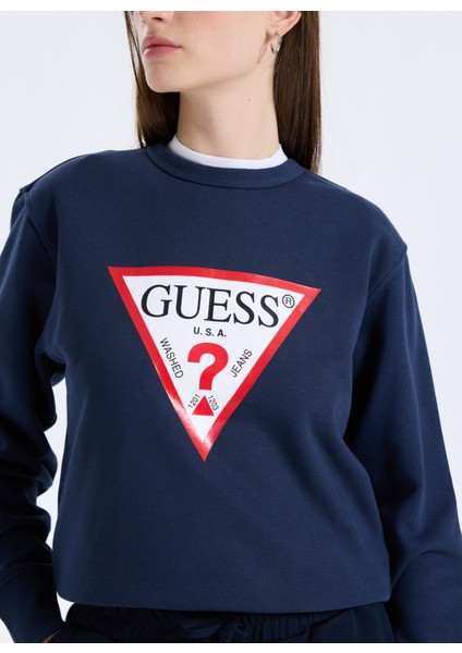 Yuvarlak Yaka Baskılı Mavi Kadın Sweatshırt Original Fleece Kadın Sweatshirt fırsatları