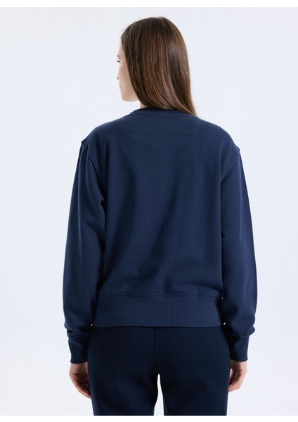 Yuvarlak Yaka Baskılı Mavi Kadın Sweatshırt Original Fleece Kadın Sweatshirt indirimleri