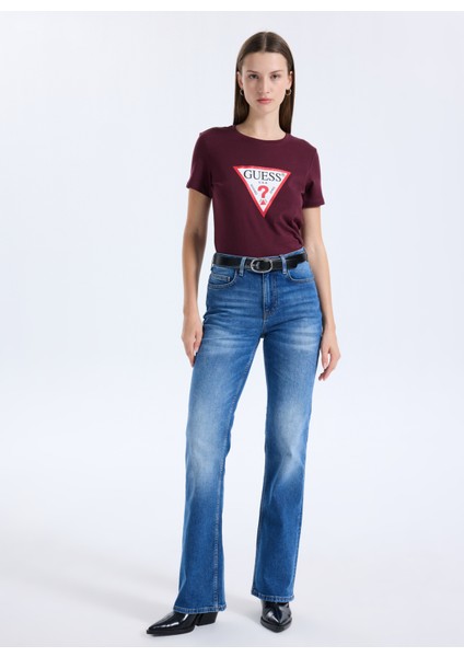 Yuvarlak Yaka Baskılı Kırmızı Kadın T-Shirt Original Kadın Slim Fit T-Shirt fiyatları