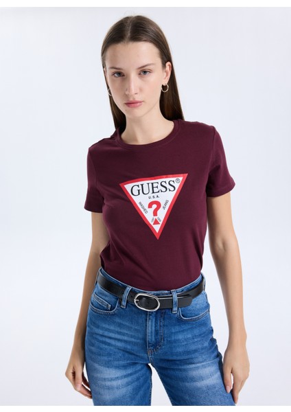 Yuvarlak Yaka Baskılı Kırmızı Kadın T-Shirt Original Kadın Slim Fit T-Shirt modelleri