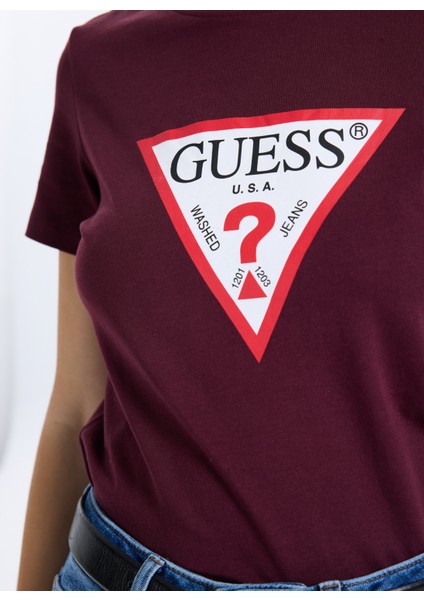 Yuvarlak Yaka Baskılı Kırmızı Kadın T-Shirt Original Kadın Slim Fit T-Shirt fırsatları