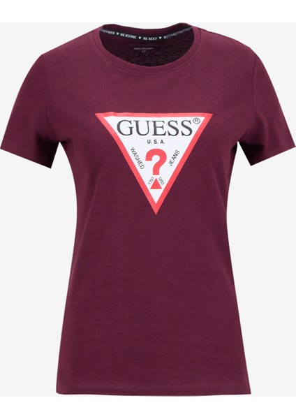 Yuvarlak Yaka Baskılı Kırmızı Kadın T-Shirt Original Kadın Slim Fit T-Shirt