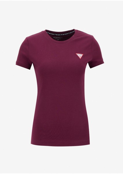 Yuvarlak Yaka Baskılı Kırmızı Kadın T-Shirt Mini Triangle Kadın Slim Fit T-Shir