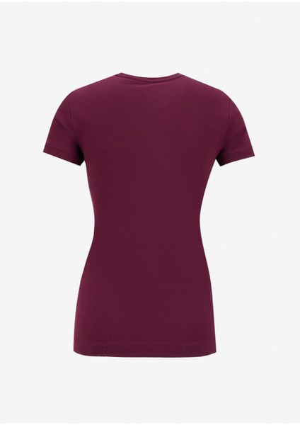 Yuvarlak Yaka Baskılı Kırmızı Kadın T-Shirt Mini Triangle Kadın Slim Fit T-Shir