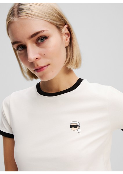 Yuvarlak Yaka Desenli Beyaz Kadın T-Shirt A3W17078 fiyatları