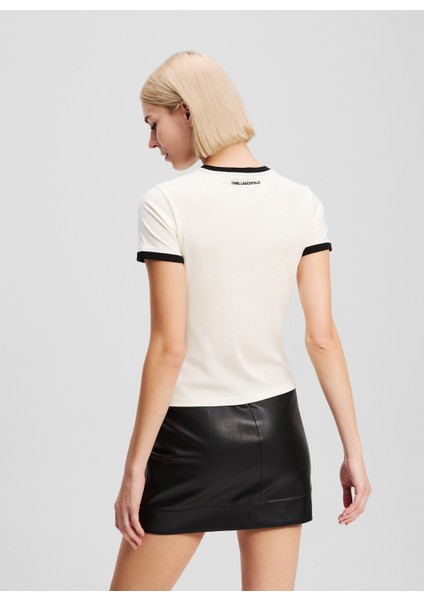 Yuvarlak Yaka Desenli Beyaz Kadın T-Shirt A3W17078 modelleri