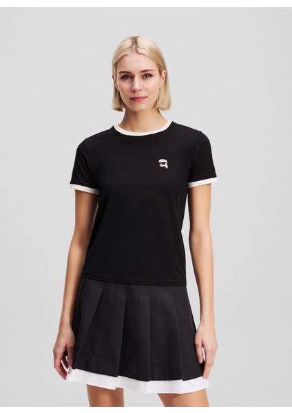 Yuvarlak Yaka Desenli Siyah Kadın T-Shirt A3W17078 fiyatları