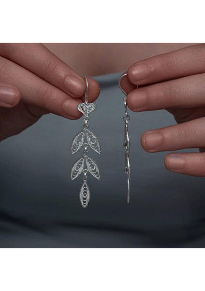 Gümüş Zarif Yaprak Telkari Kadın Küpe