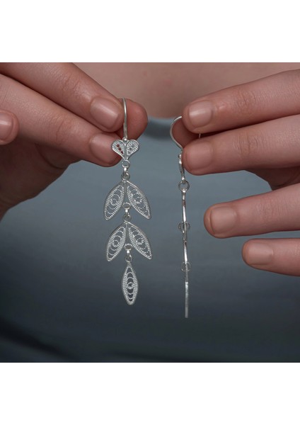 Gümüş Zarif Yaprak Telkari Kadın Küpe modelleri