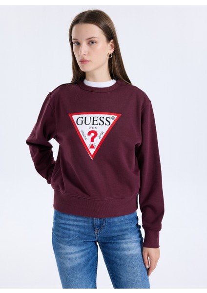 Yuvarlak Yaka Baskılı Kırmızı Kadın Sweatshırt Original Fleece Kadın Sweatshirt