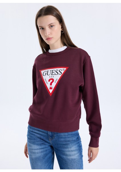 Yuvarlak Yaka Baskılı Kırmızı Kadın Sweatshırt Original Fleece Kadın Sweatshirt modelleri