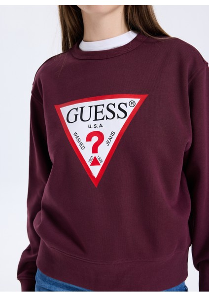 Yuvarlak Yaka Baskılı Kırmızı Kadın Sweatshırt Original Fleece Kadın Sweatshirt fırsatları