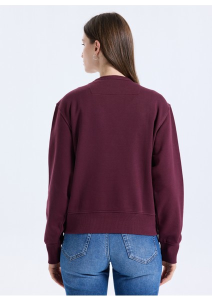 Yuvarlak Yaka Baskılı Kırmızı Kadın Sweatshırt Original Fleece Kadın Sweatshirt indirimleri