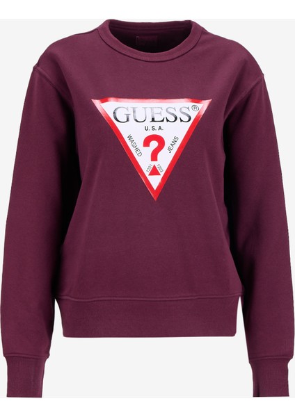 Yuvarlak Yaka Baskılı Kırmızı Kadın Sweatshırt Original Fleece Kadın Sweatshirt