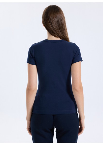 Yuvarlak Yaka Baskılı Mavi Kadın T-Shirt Mini Triangle Kadın Slim Fit T-Shir fiyatları