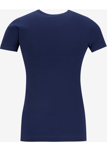 Yuvarlak Yaka Baskılı Mavi Kadın T-Shirt Mini Triangle Kadın Slim Fit T-Shir