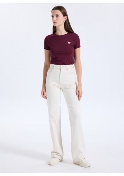 Yuvarlak Yaka Baskılı Kırmızı Kadın T-Shirt Mini Triangle Kadın Slim Fit T-Shir fiyatları