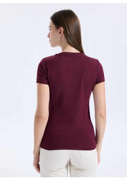 Yuvarlak Yaka Baskılı Kırmızı Kadın T-Shirt Mini Triangle Kadın Slim Fit T-Shir indirimleri