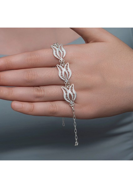 Gümüş Lale Motifli Telkari Kadın Bileklik fiyatları