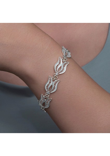 Gümüş Lale Motifli Telkari Kadın Bileklik modelleri