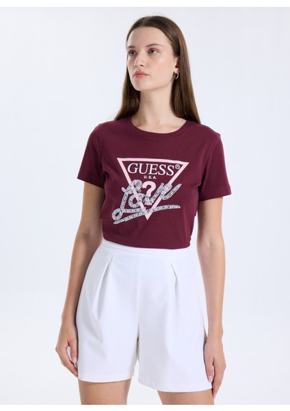 Yuvarlak Yaka Baskılı Kırmızı Kadın T-Shirt Pearls Kadın Regular Fit T-Shirt fırsatları