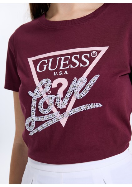 Yuvarlak Yaka Baskılı Kırmızı Kadın T-Shirt Pearls Kadın Regular Fit T-Shirt indirimleri