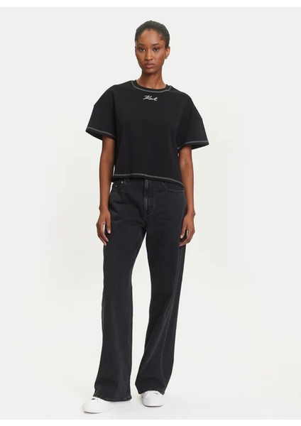 Yuvarlak Yaka Düz Siyah Kadın T-Shirt A3W17019