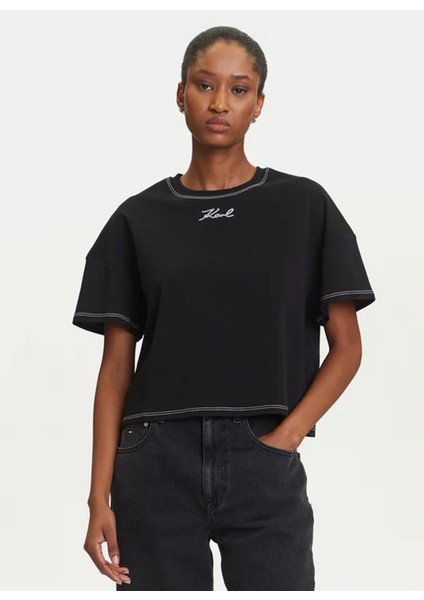 Yuvarlak Yaka Düz Siyah Kadın T-Shirt A3W17019 fiyatları