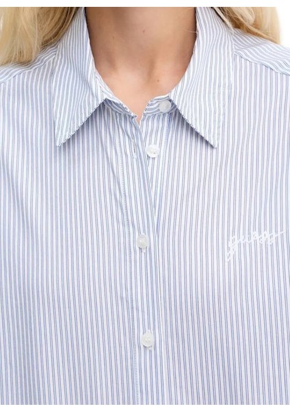 Regular Fit Gömlek Yaka Çizgili Beyaz - Mavi Kadın Gömlek Lauriane Kadın Regular Fit Gömlek fiyatları
