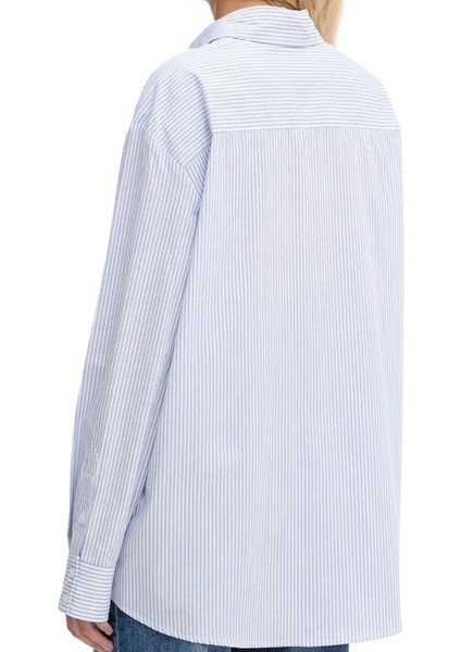 Regular Fit Gömlek Yaka Çizgili Beyaz - Mavi Kadın Gömlek Lauriane Kadın Regular Fit Gömlek modelleri