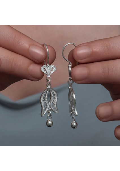 Gümüş Lale Motifli Telkari Kadın Küpe