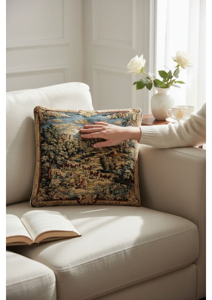 Jakarlı Dokuma Goblen Kırlent Kılıfı – 45X45 cm Biyeli ve Çift Taraflı Dekoratif Yastık fiyatları