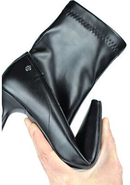 Kadın Topuklu Bot 10 cm İnce Topuklu Streç Deri Siyah