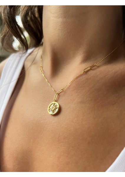 Sedefli Taşlı Gümüş Kuzey Yıldızı Kolye fiyatları