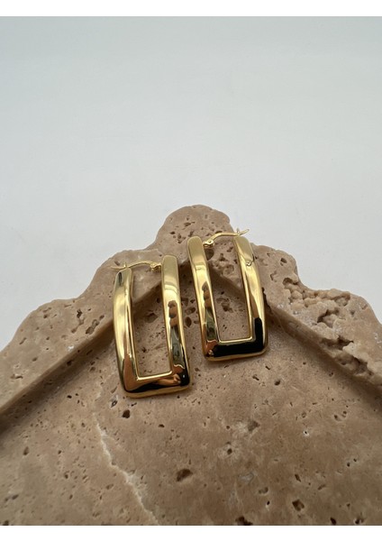 Italyan Tasarım Gümüş Dikdörtgen Küpe