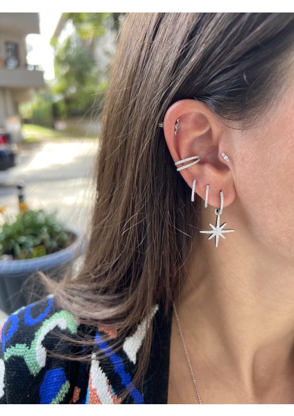 Taşlı Gümüş Kuzey Yıldızı Küpe fiyatları